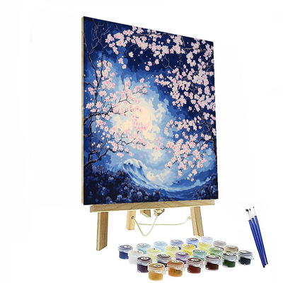 Hokusai Inspired Mystical Cherry Blossoms Night  Paint By Numbers Art