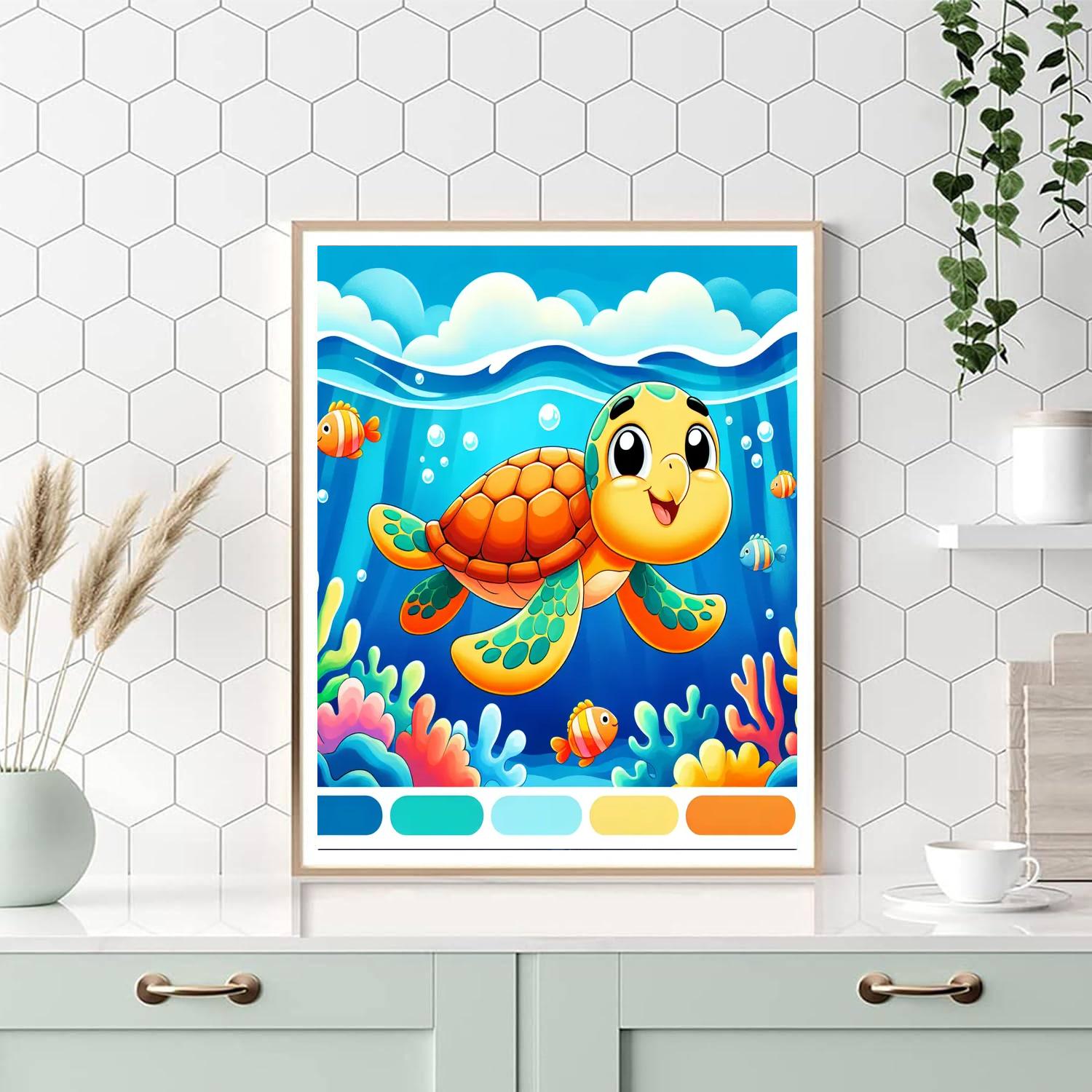 Happy Sea Turtle - Diy Painting By Numbers Kit 