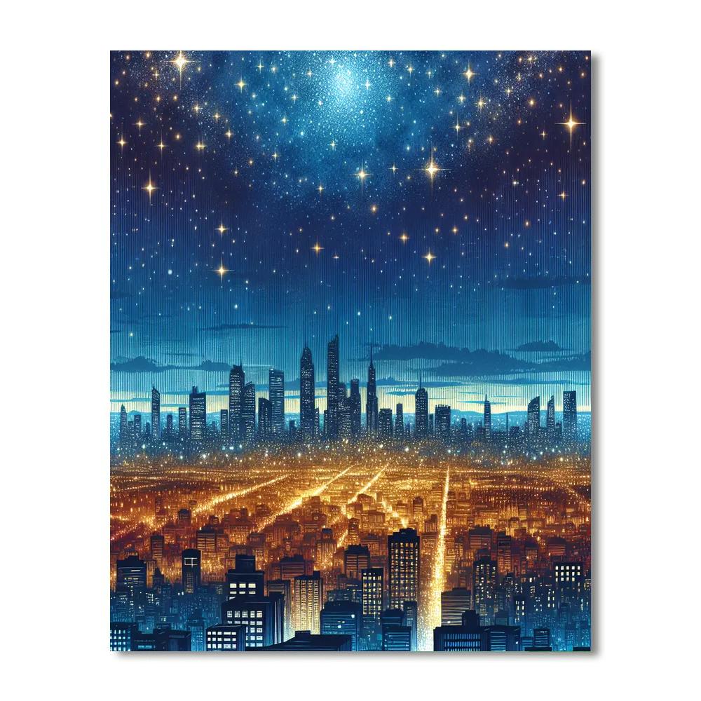 Dazzling Night Sky Over City - DIY Painting By Numbers Kit | Artistry Rack